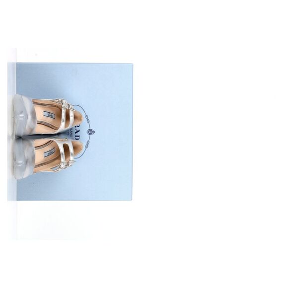 Prada Double Strap Mary Jane Block-Heeled Pumps in Silver Leather - Picture 6 of 12